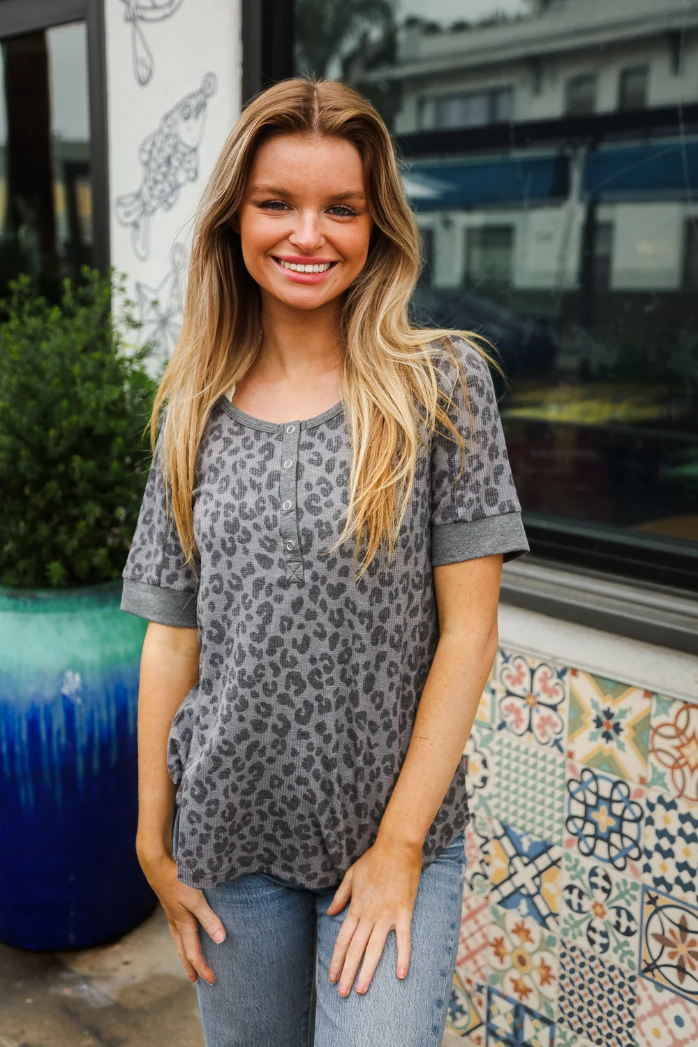Charcoal Animal Print Thermal Snap Tee - Image 2