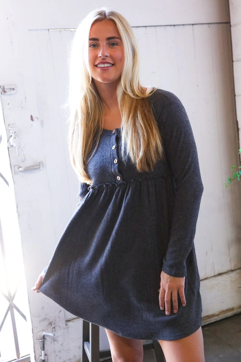 Charcoal Brushed Ribbed Dress