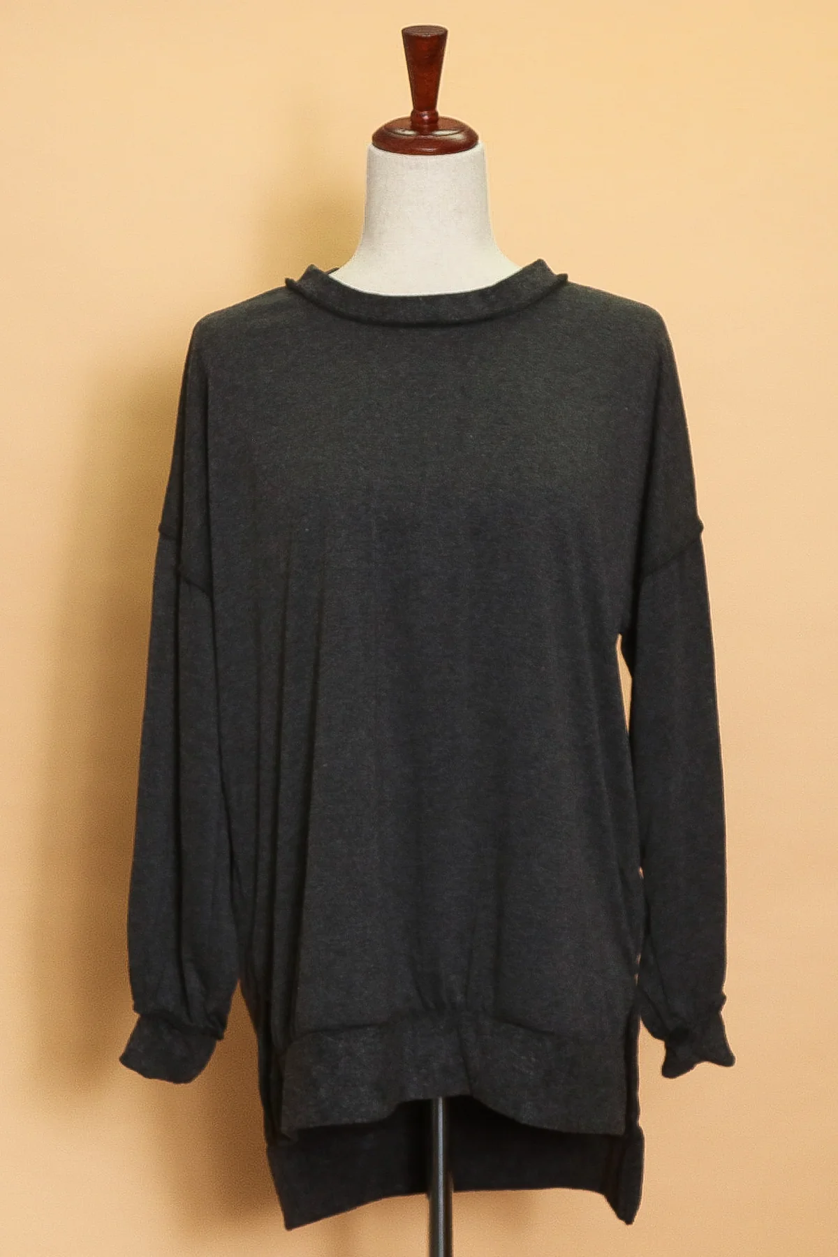 Charcoal Exposed Seam Cuffed Pullover