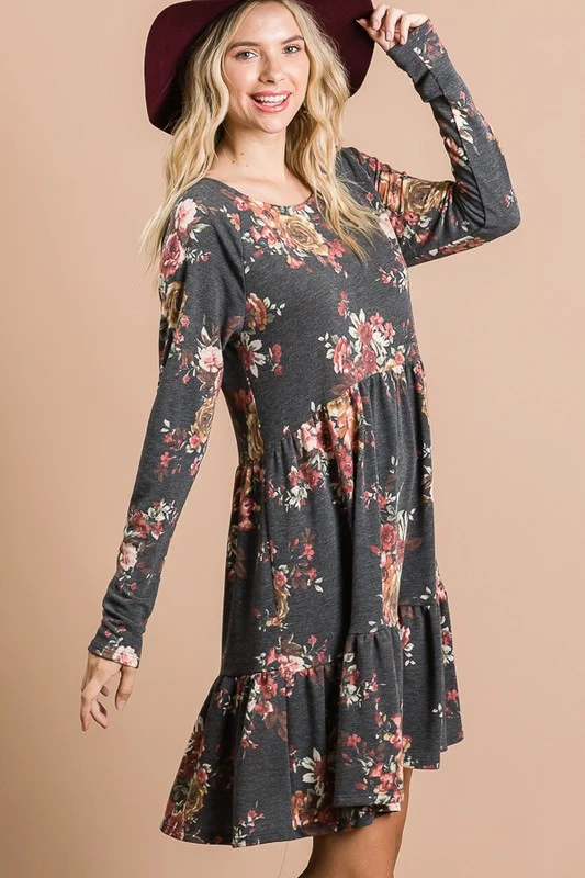 Charcoal Floral French Terry Dress - Image 7