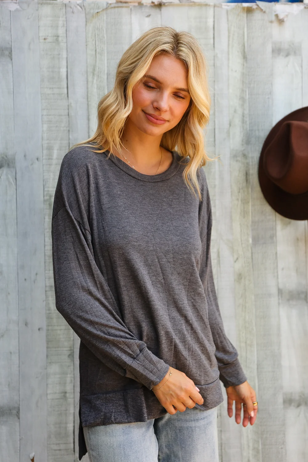 Charcoal French Terry Solid Top - Image 4