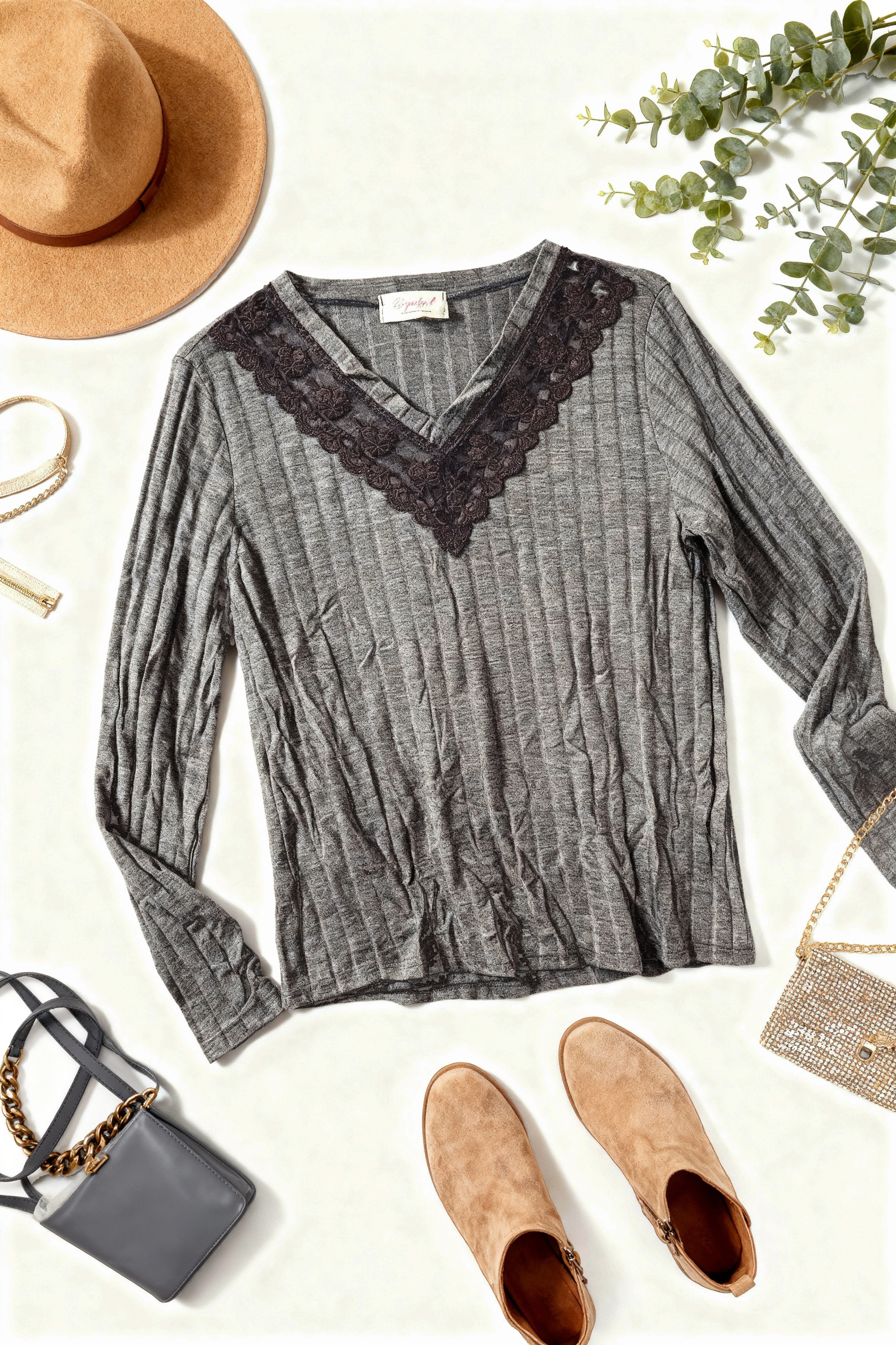 Charcoal Ribbed Top