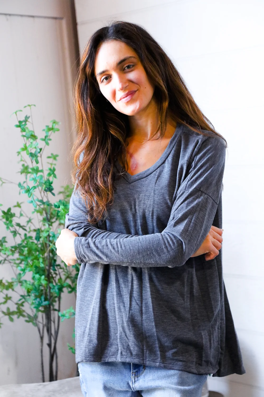 Charcoal Solid French Terry Top - Image 2