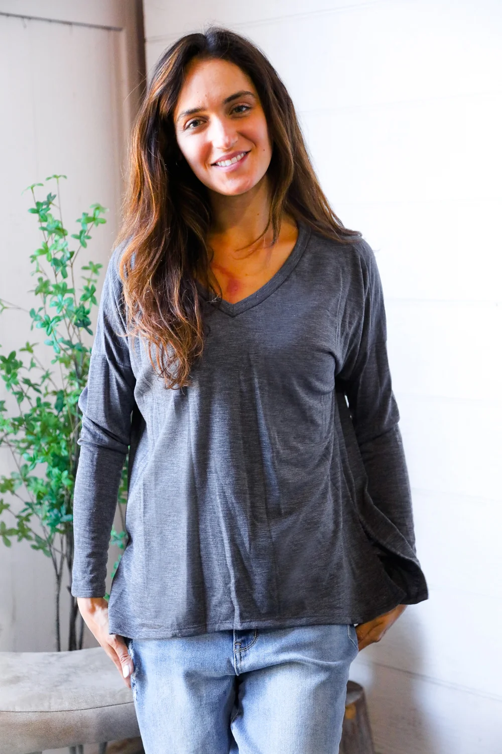 Charcoal Solid French Terry Top - Image 3