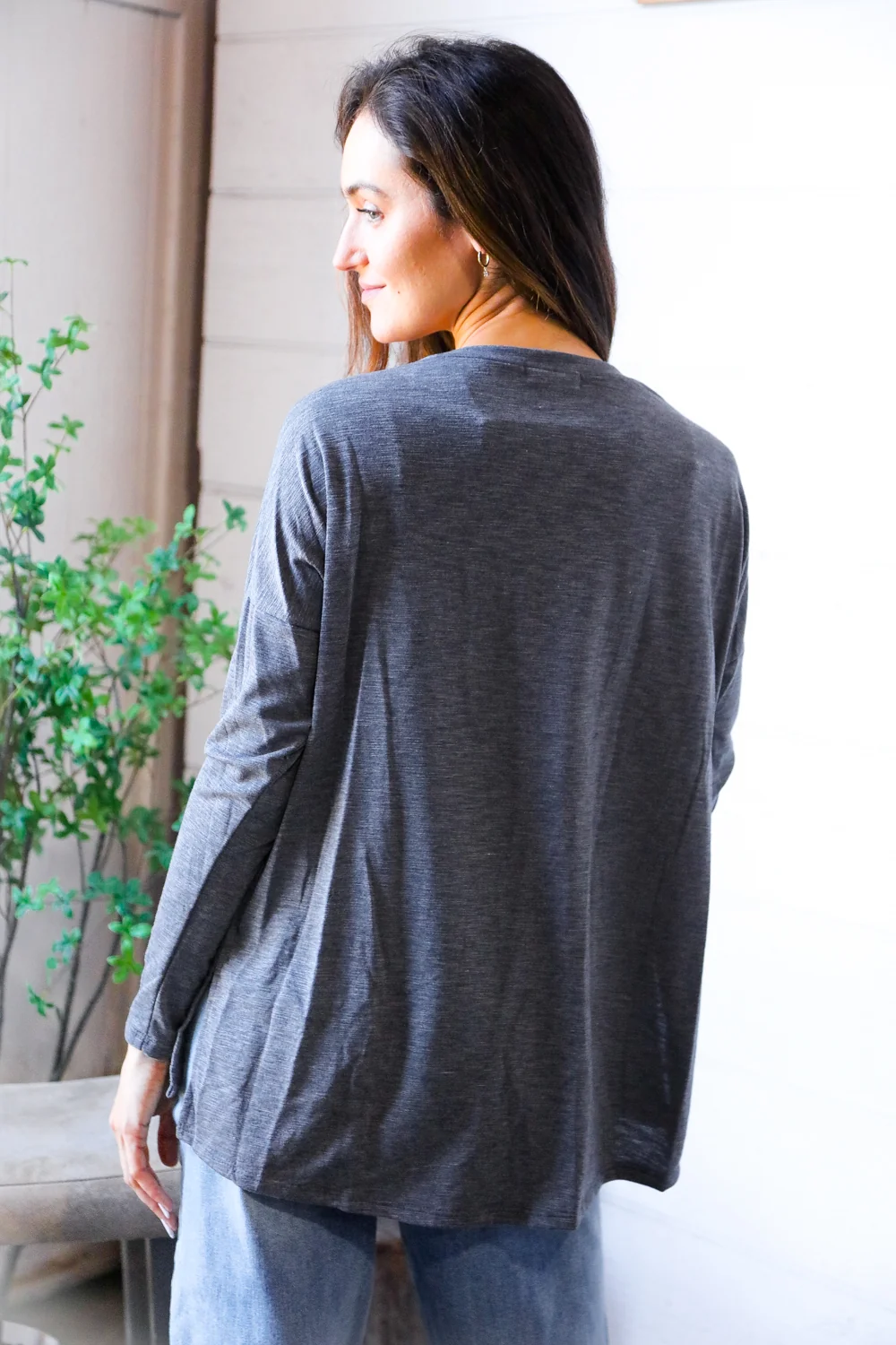 Charcoal Solid French Terry Top - Image 4