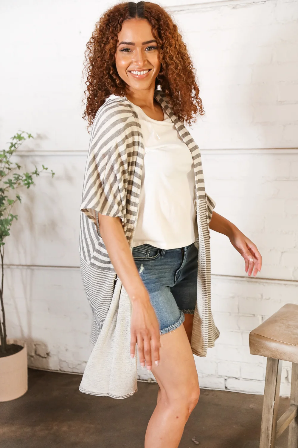 Charcoal Stripe Knit Cardigan - Image 4