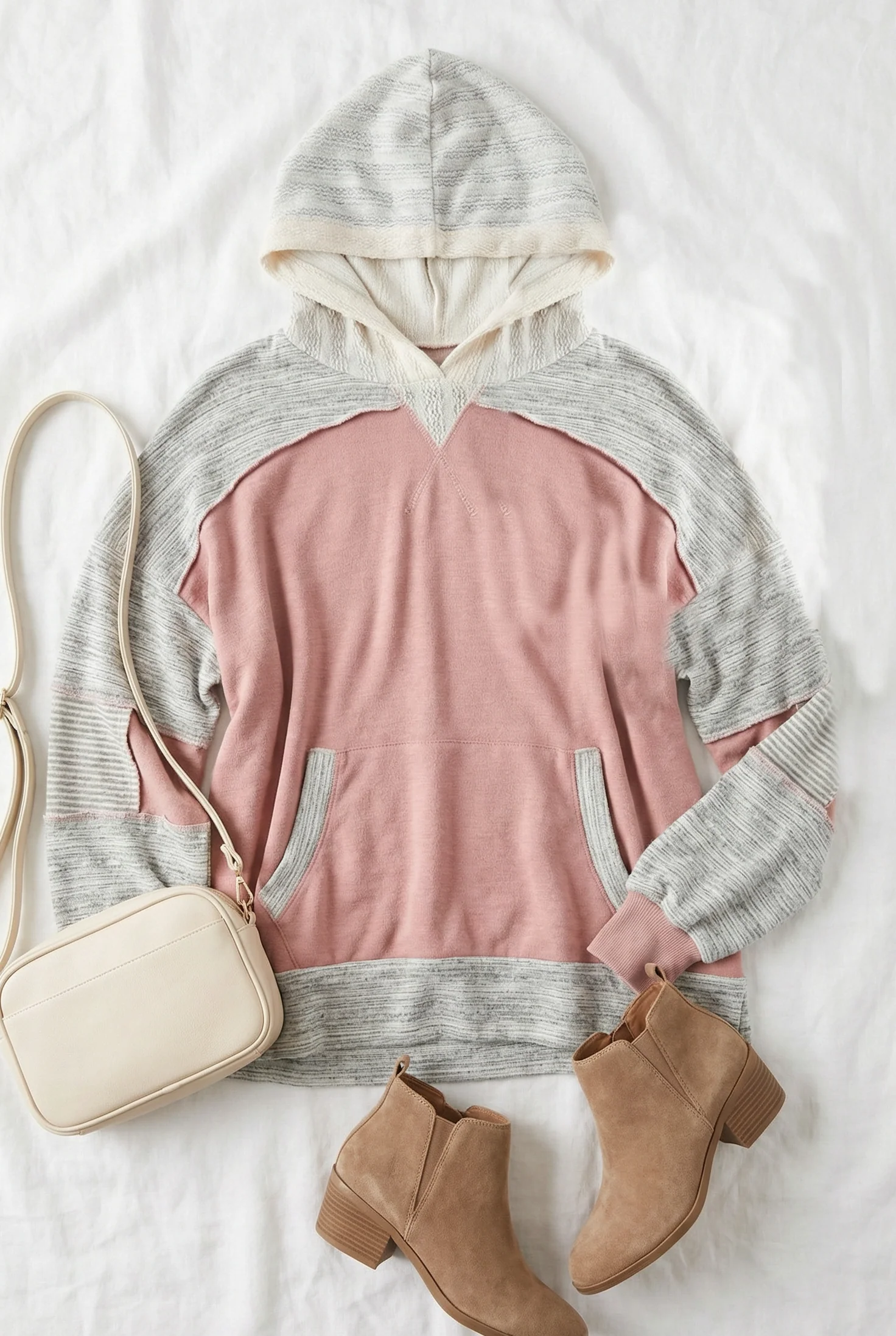 Color Block Hooded Pullover with Kangaroo Pocket