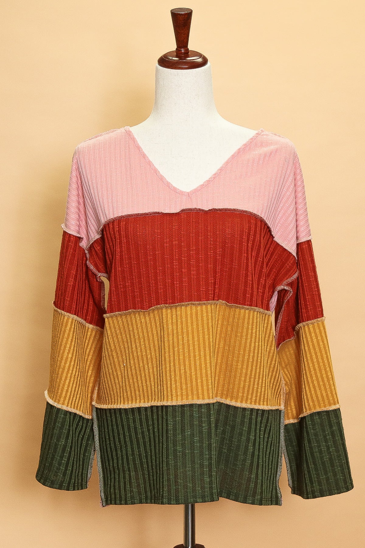 Color Block Ribbed Reverse Seam Top