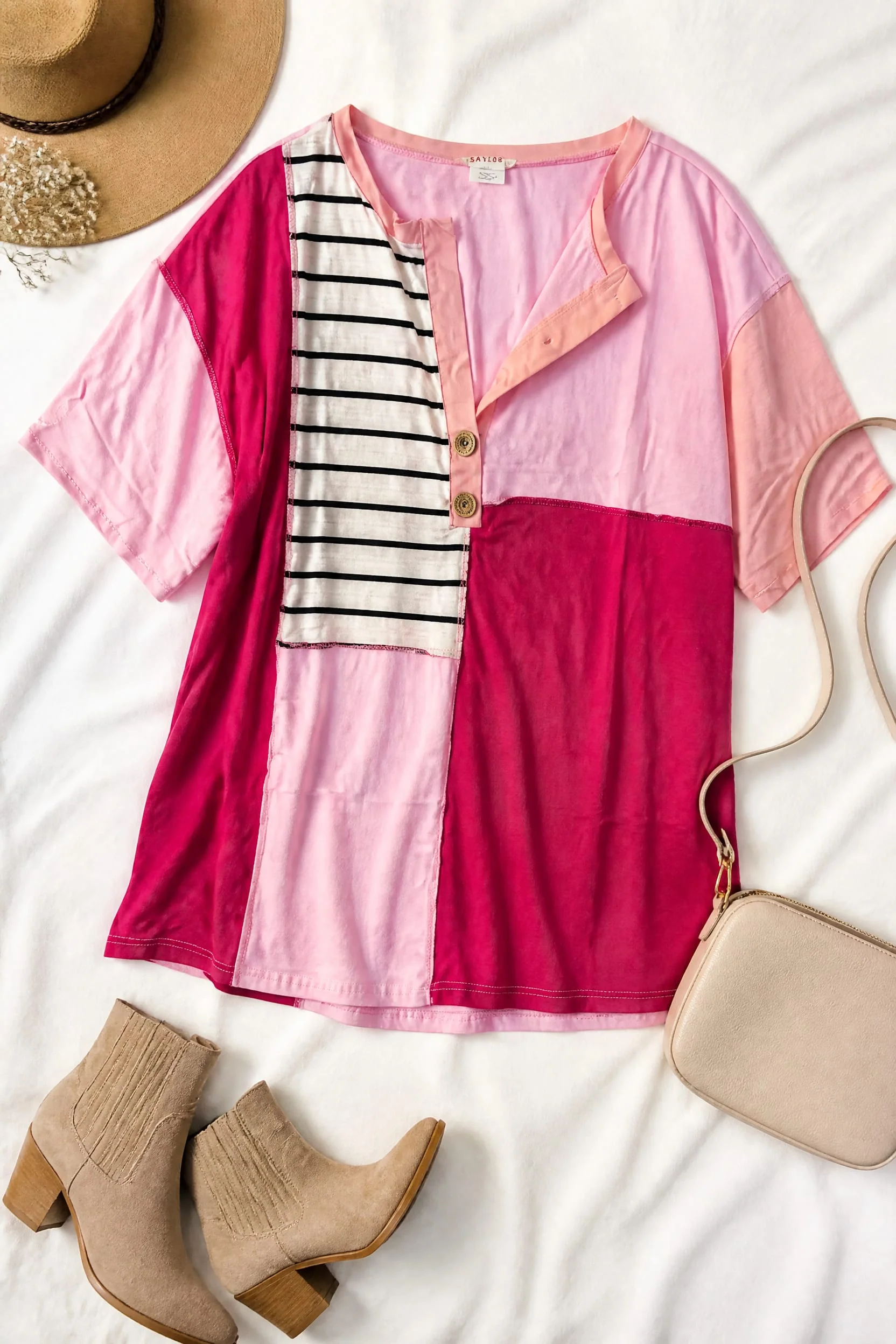 Color Block Stripe Detail Short Sleeve Top (All Smalls)