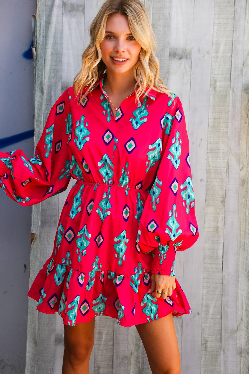 Fuchsia Red Printed Dress