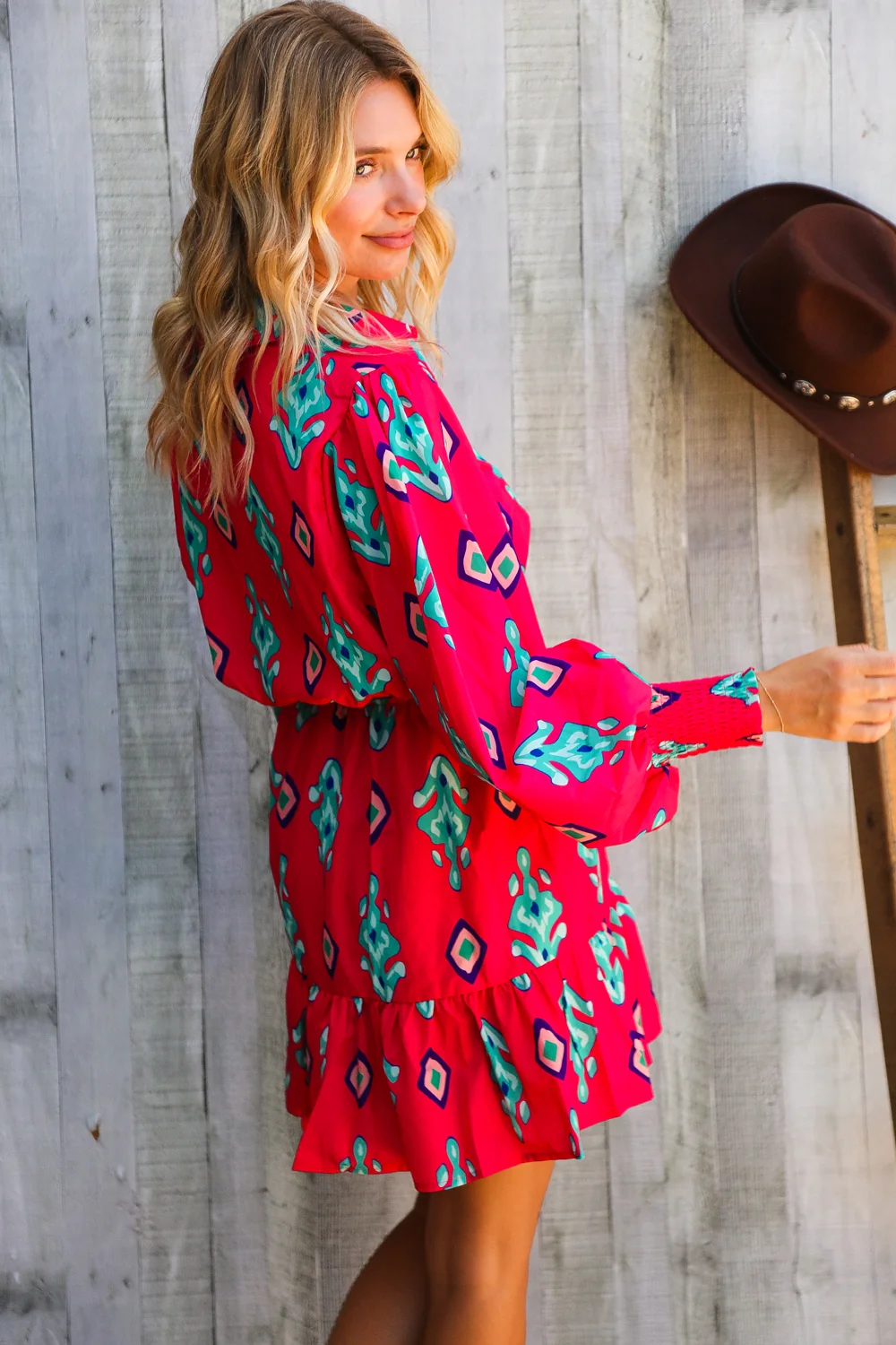 Fuchsia Red Printed Dress - Image 7