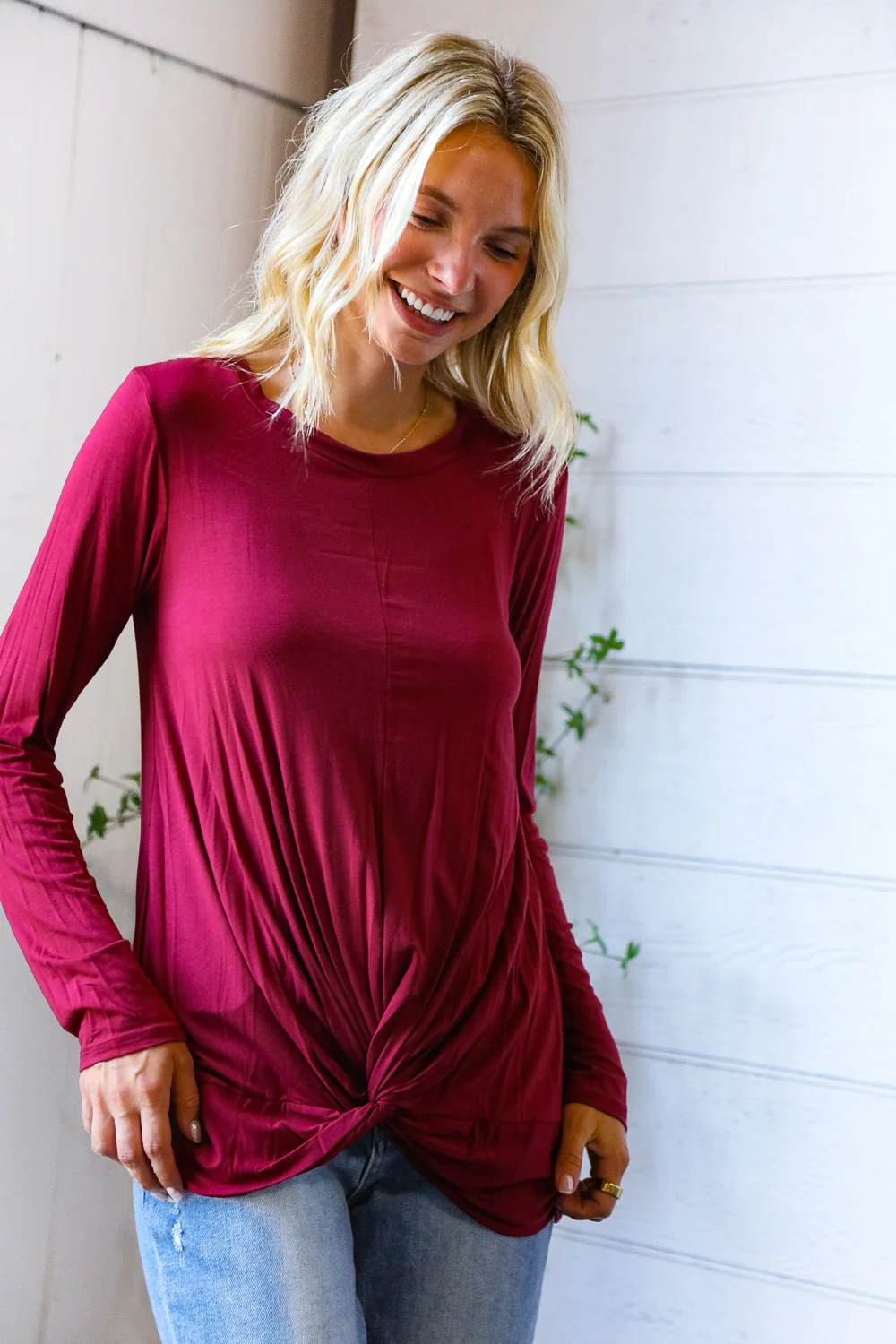 Cranberry Knot Front Long Sleeve - Image 3