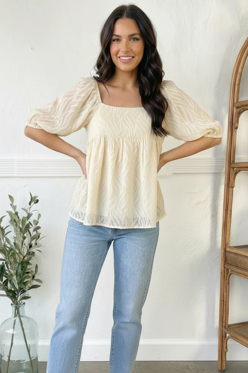 Cream Crochet Lined Blouse - Image 2