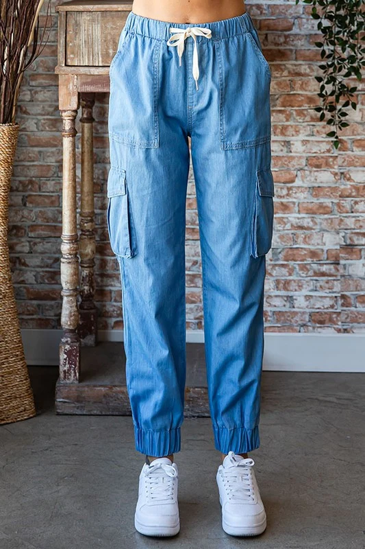 DENIM JOGGER PANTS FEATURING ELASTIC BANDED WAIST WITH DRAWSTRING - Image 9