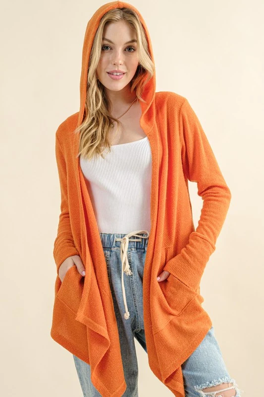 Dusty Coral Printed Thermal Hoodie Casual Cardigan - Image 3