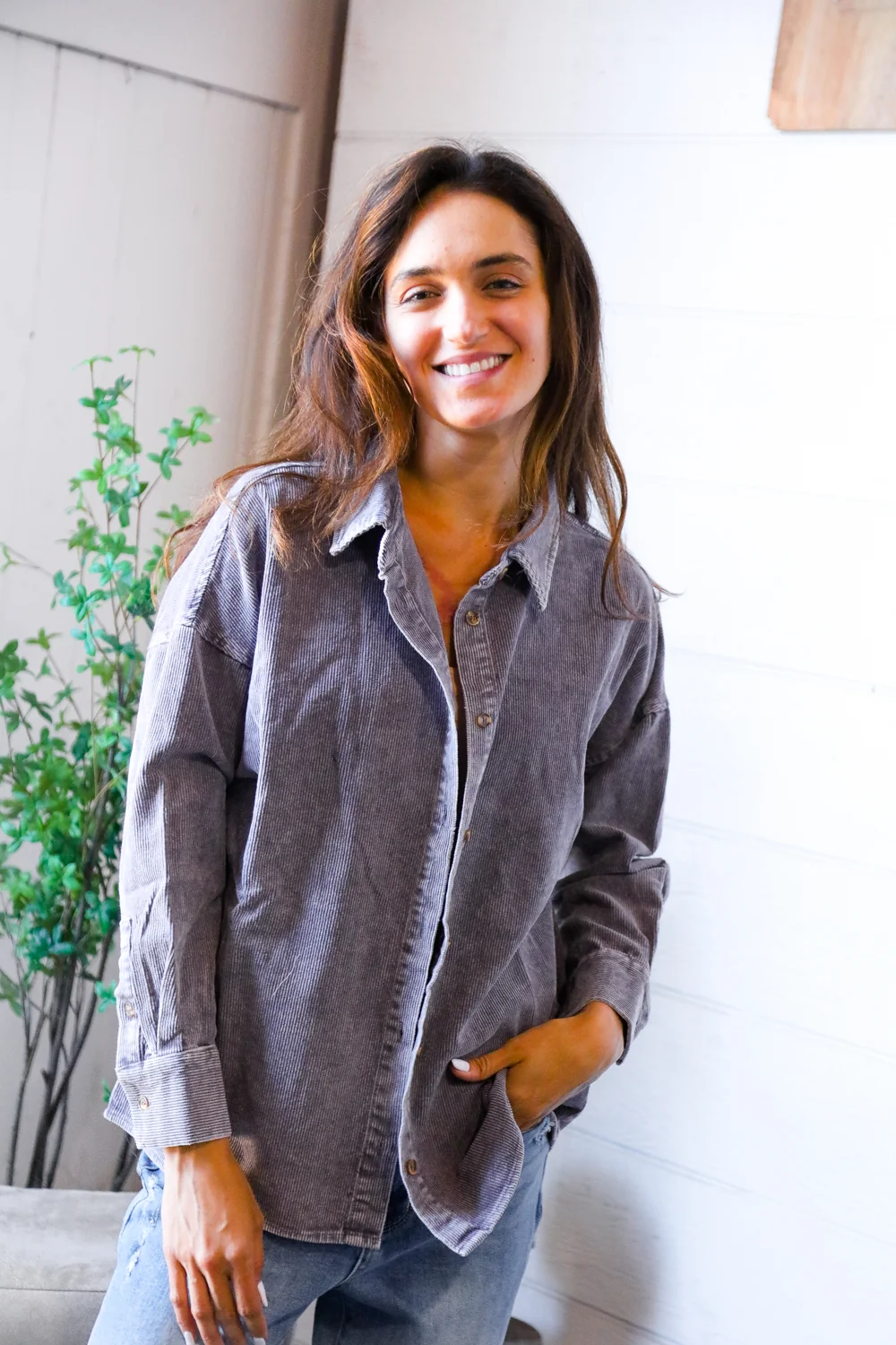 Dusty Plum Washed Shacket - Image 3