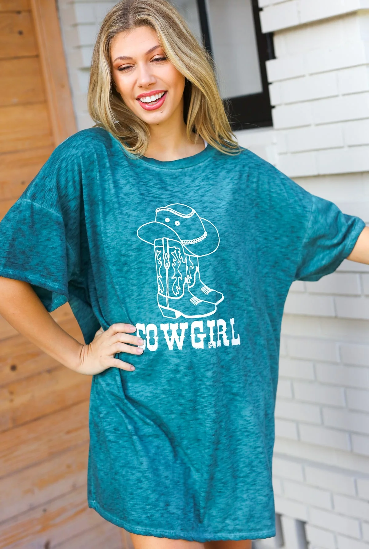 Emerald Cotton Blend COWGIRL Graphic Long Tee (Open Pack) - Image 7