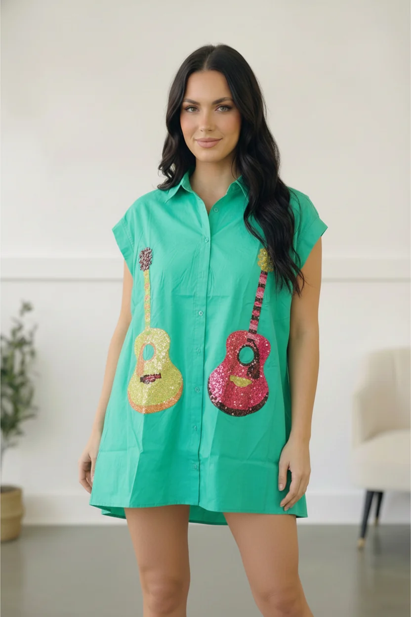 Emerald Sequins Embroidered "Guitar" Dress - Image 2
