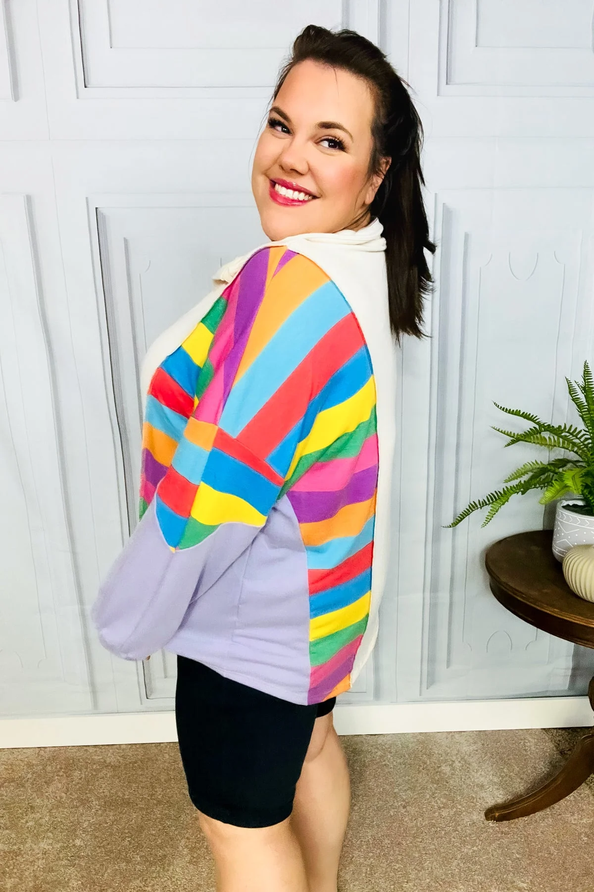 Feeling Bold Lilac Multicolor Stripe Collared V Neck Pullover (Open Pack) - Image 10