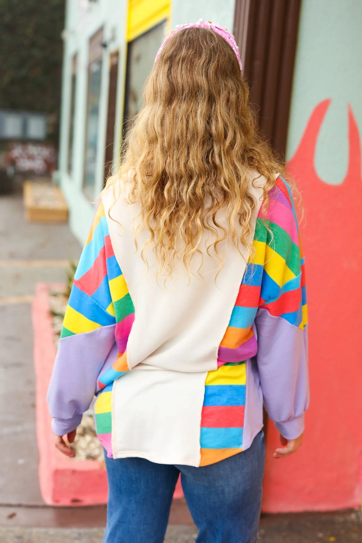 Feeling Bold Lilac Multicolor Stripe Collared V Neck Pullover (Open Pack) - Image 4