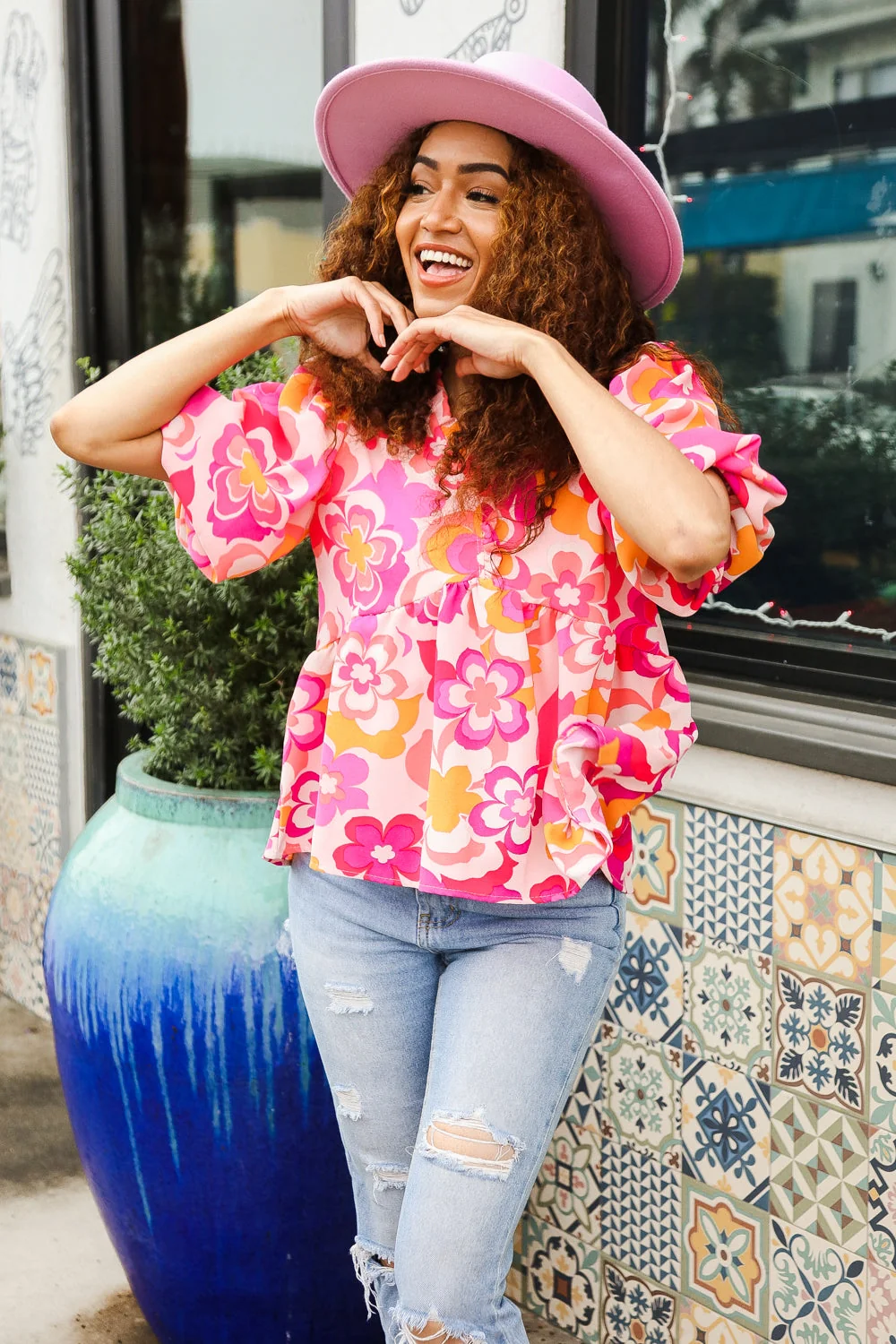 Find Love Pink/Yellow Floral Frill Balloon Short Sleeve Top (Open Pack) - Image 11