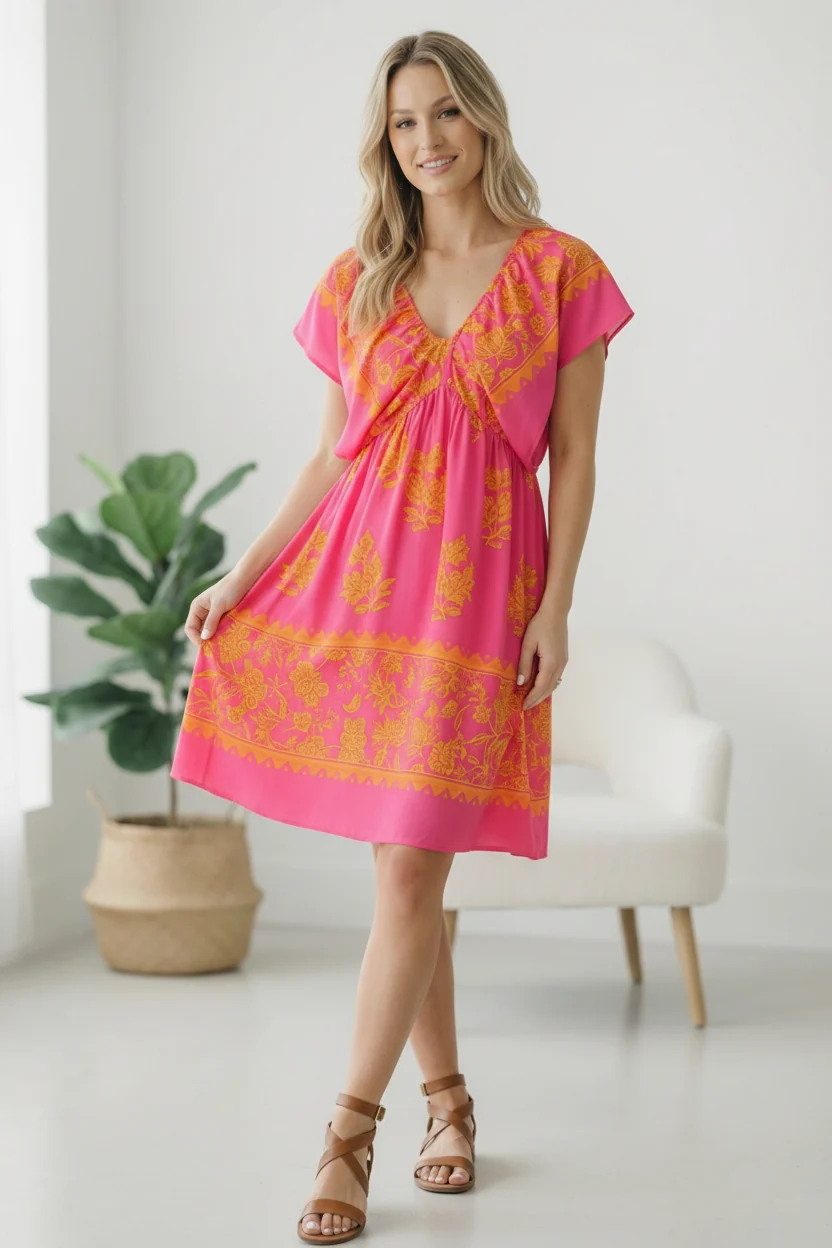 FIT AND FLARE MIDI DRESS W/ FLUTTER SLEEVES - Image 4