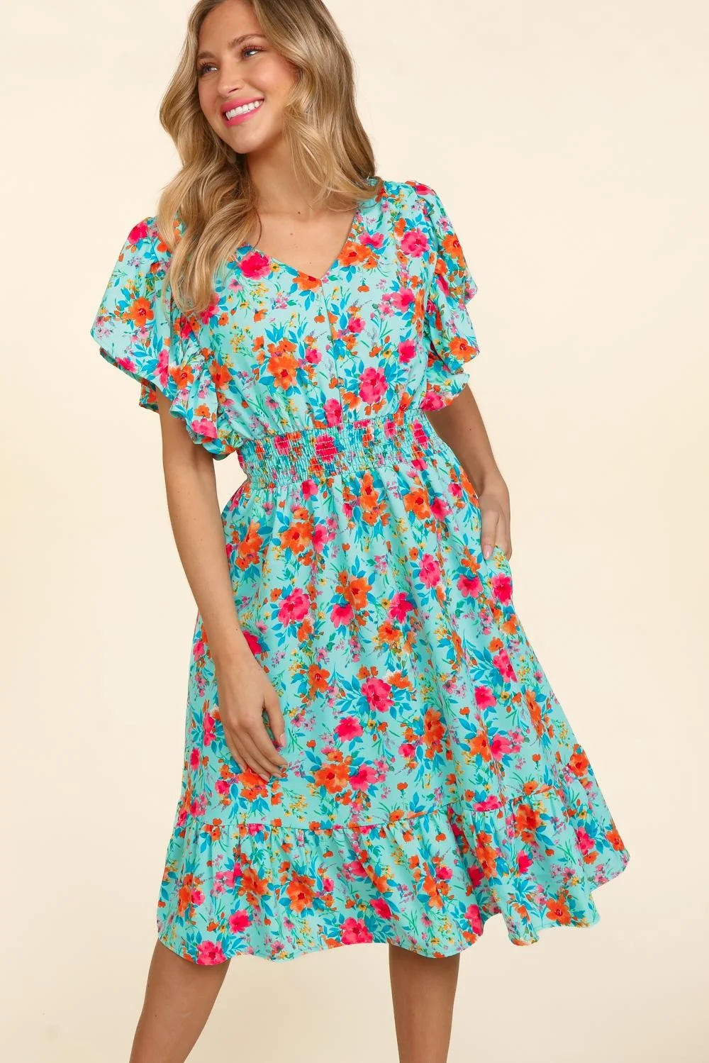 Fit and Flare Smocking Waist Floral Dress - Image 5
