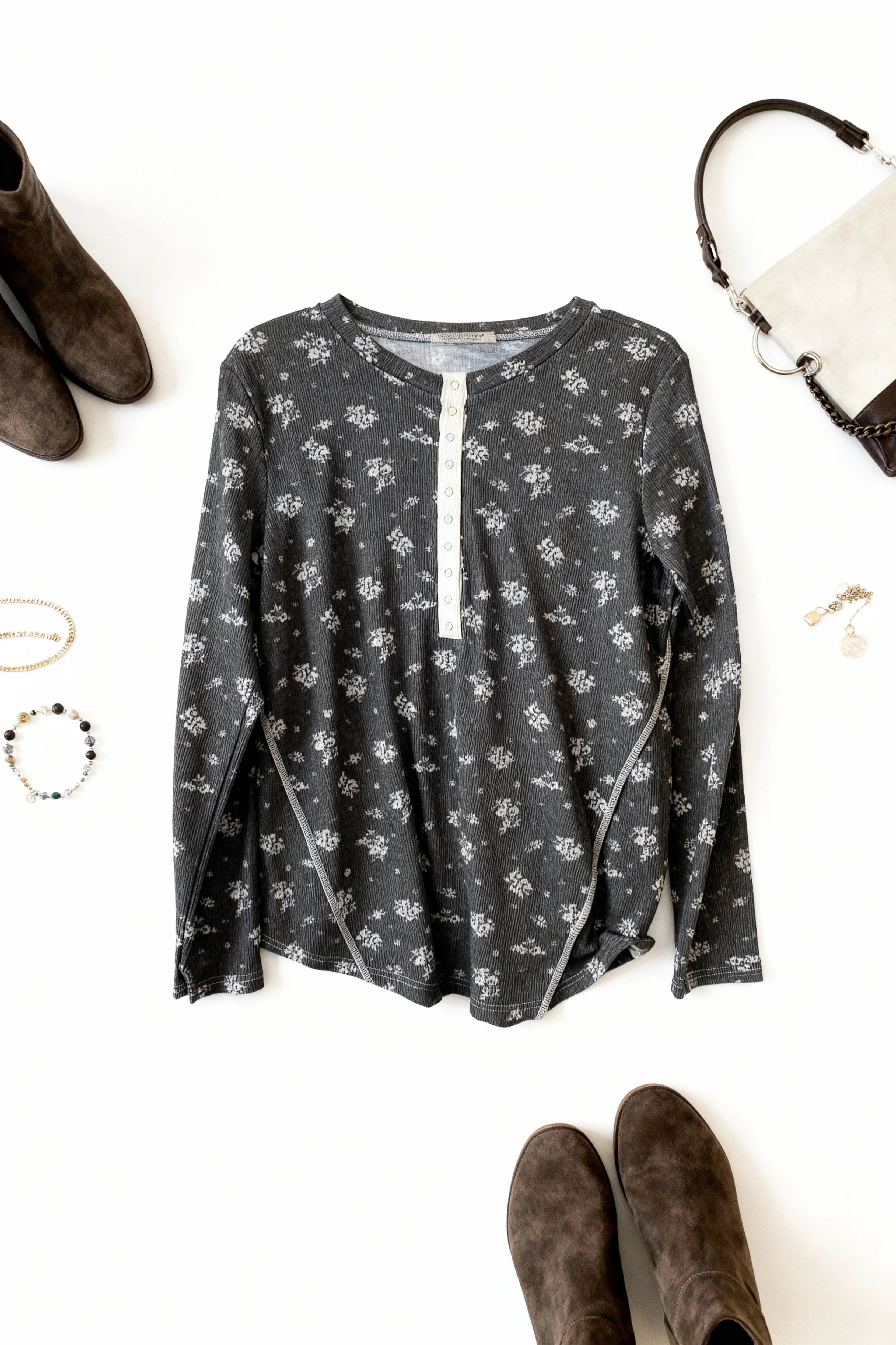 Floral Charcoal Henley Top