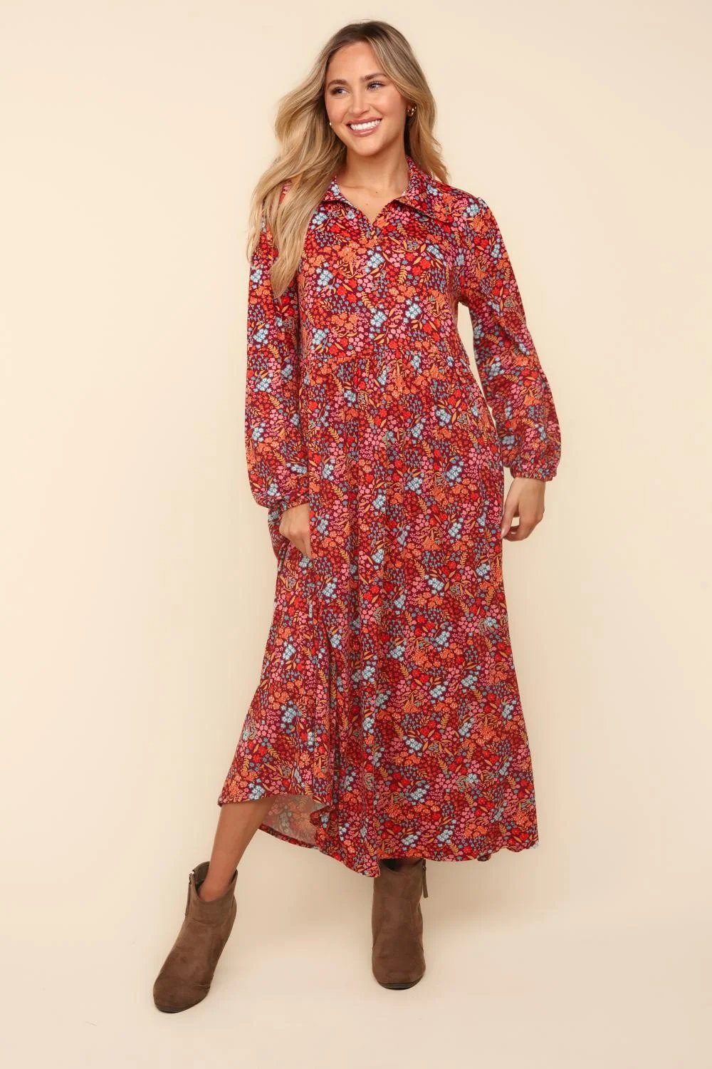 FLORAL COLLARED BABYDOLL WITH SIDE POCKETS DRESS - Image 5