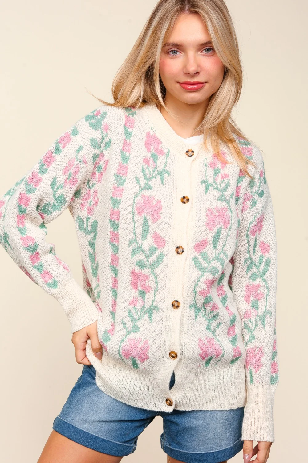 PLUS FLORAL JACQUARD LOOSE FIT CARDIGAN - Image 6