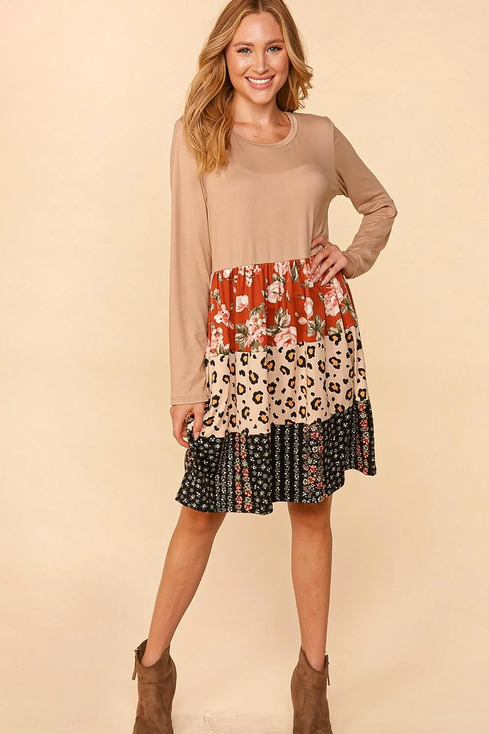 FLORAL & LEOPARD TIERED MIDI DRESS - Image 3