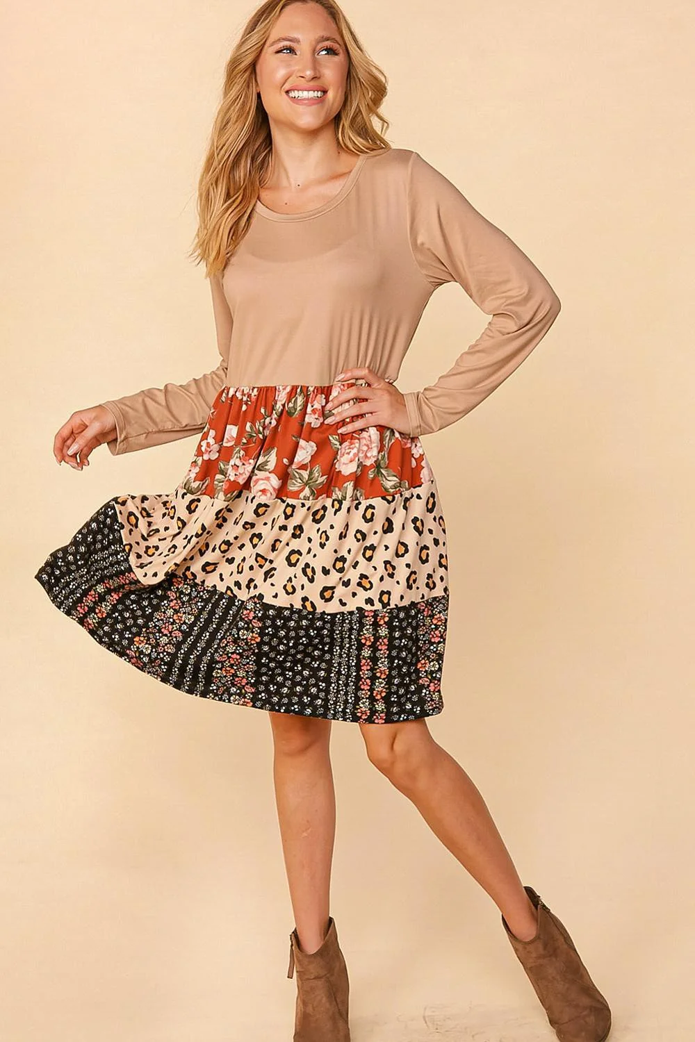FLORAL & LEOPARD TIERED MIDI DRESS - Image 7