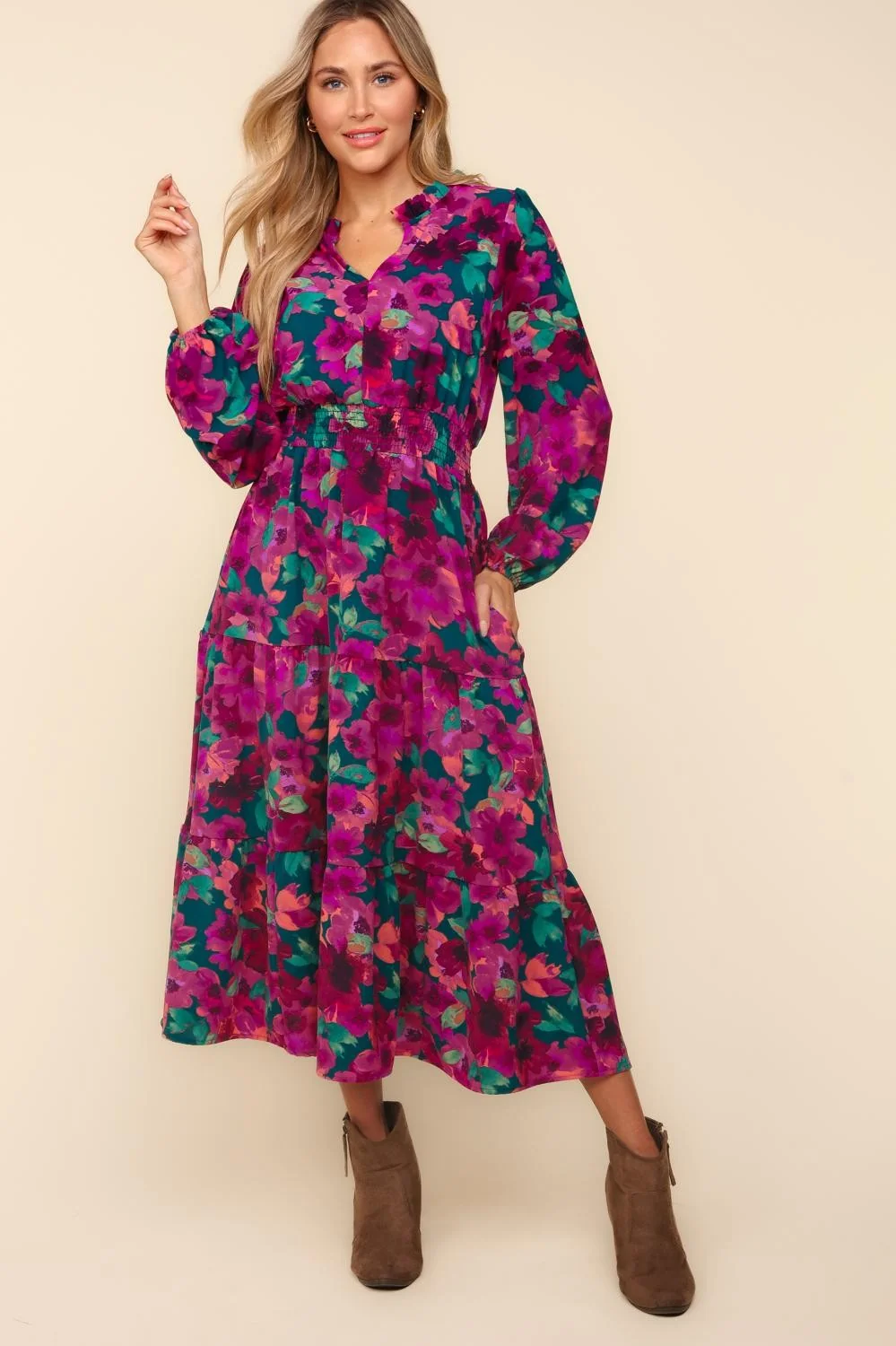 Plus Floral Maxi Length Smocked Waist Woven Dress - Image 2
