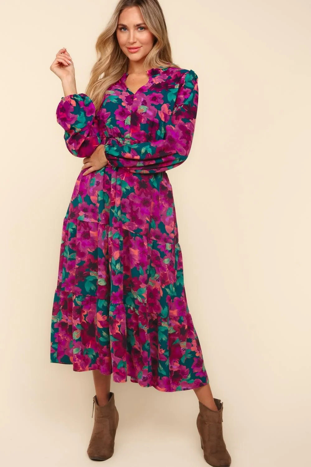 Plus Floral Maxi Length Smocked Waist Woven Dress - Image 6