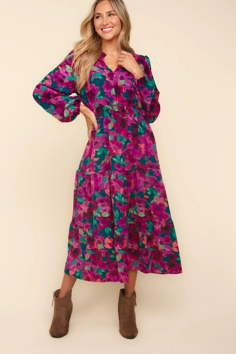 Floral Maxi Length Smocked Waist Woven Dress - Image 2