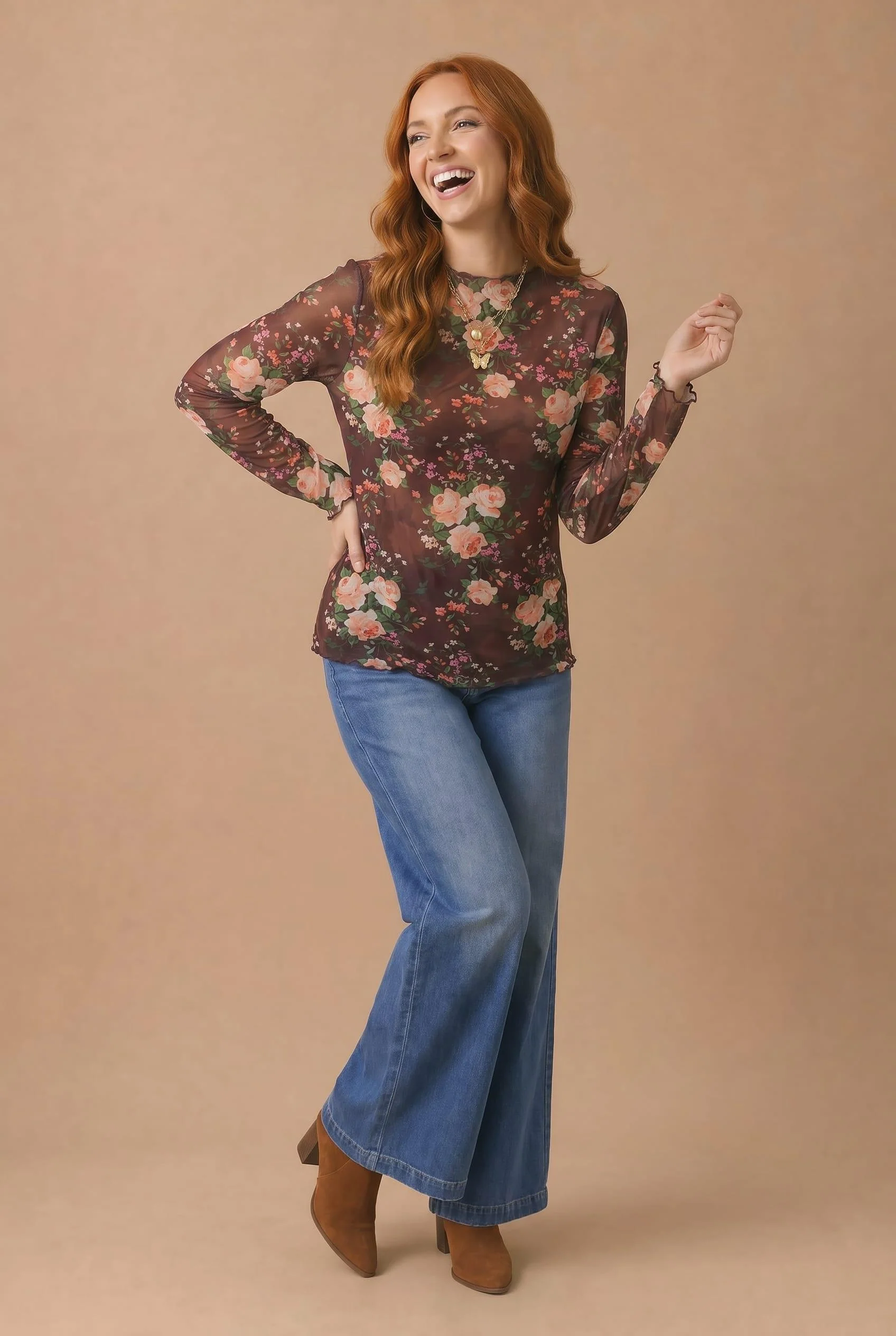 Floral Mesh Long Sleeve Top - Image 4