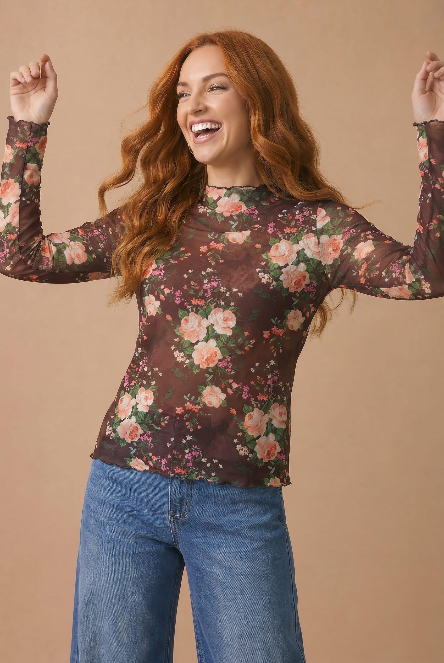 Floral Mesh Long Sleeve Top - Image 5