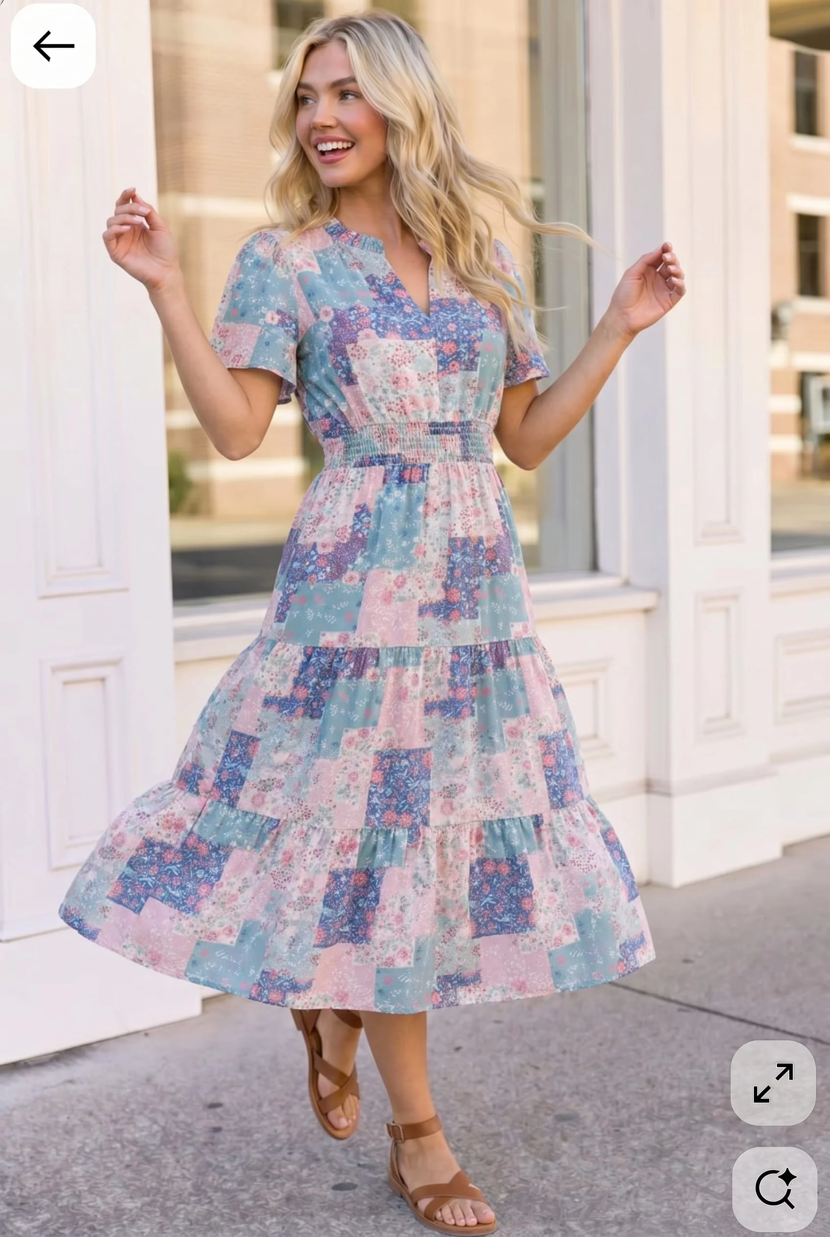 Floral Patchwork Tiered Midi Dress