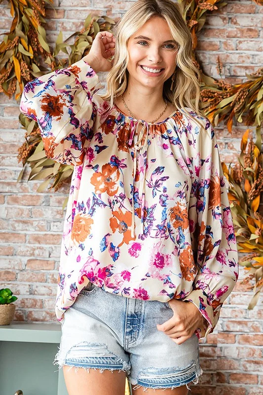 FLORAL PRINT RELAXED FIT SATIN BLOUSE - Image 2