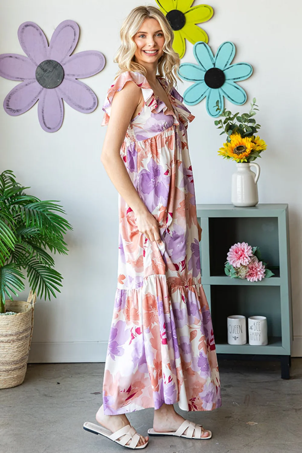FLORAL PRINT WOVEN BABYDOLL MAXI DRESS - Image 5