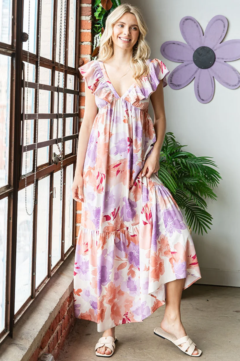 FLORAL PRINT WOVEN BABYDOLL MAXI DRESS - Image 7