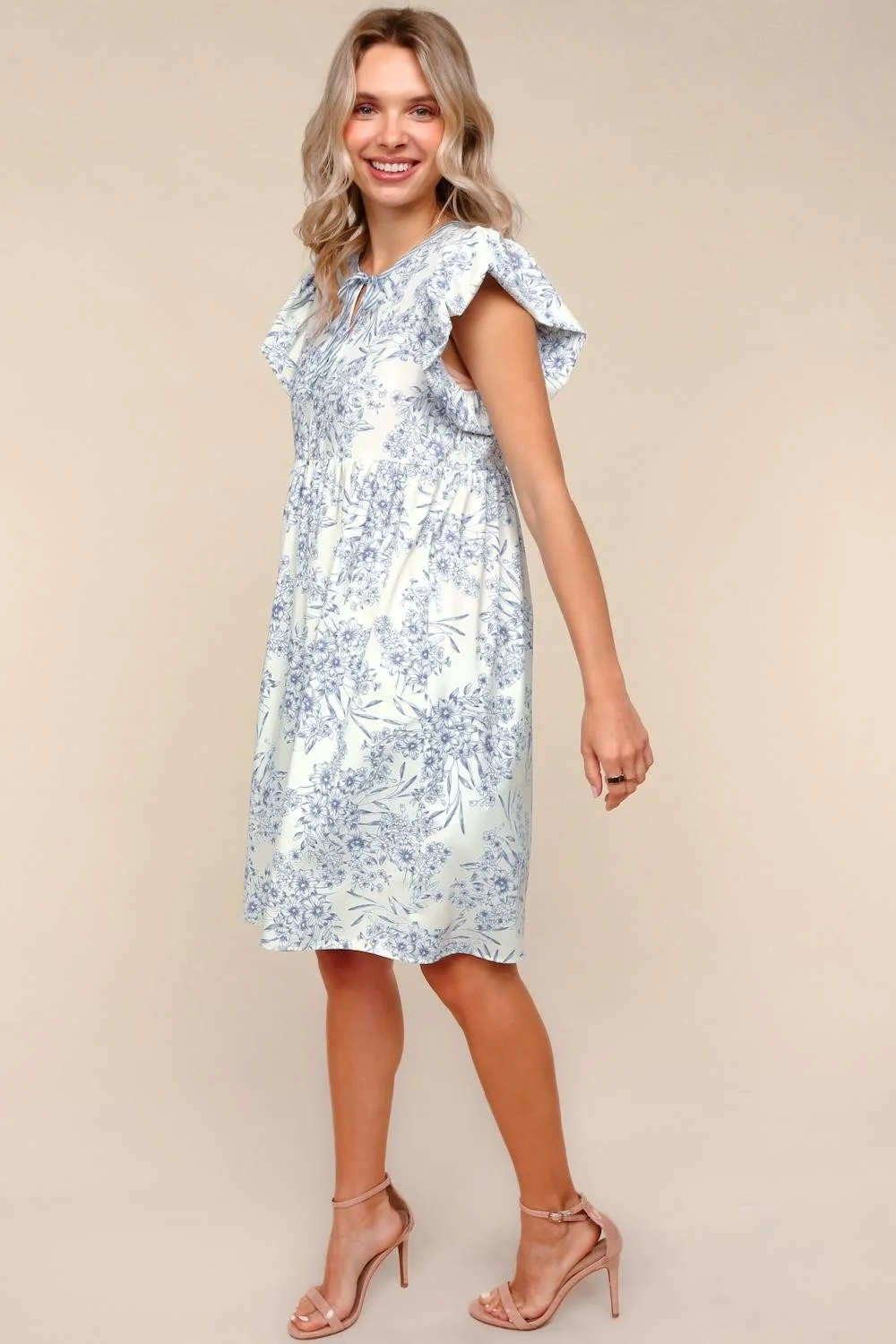 FOLDED RUFFLE SHORT SLEEVE BABYDOLL DRESS - Image 4