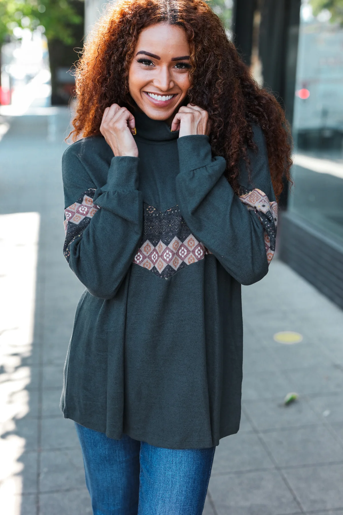 Forest Green Printed Hacci Top - Image 4