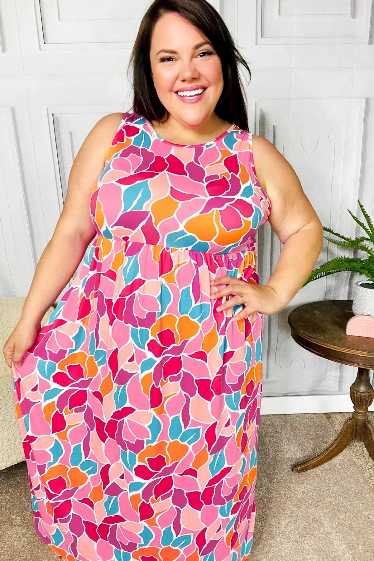 Hello Beautiful Fuchsia Abstract Floral Fit & Flare Maxi Dress (Open Pack) - Image 3