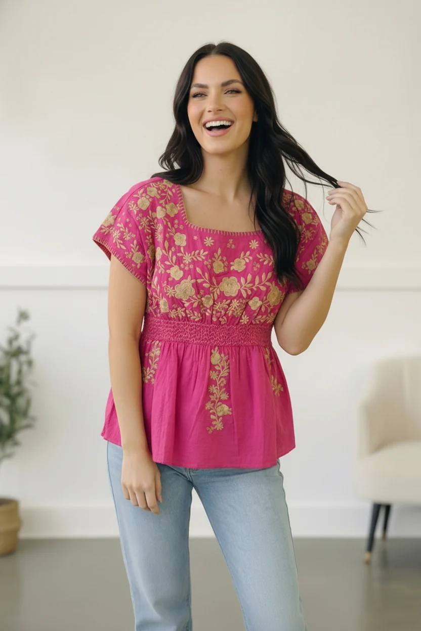 Fuchsia Embroidered Top - Image 4
