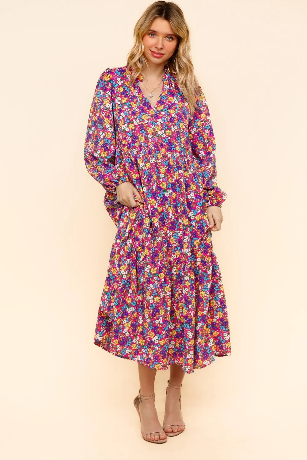 FUCHSIA FLORAL LOOSE FIT MAXI DRESS WITH SIDE POCKETS - Image 6
