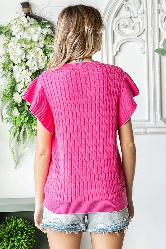 FUCHSIA FRILL SLEEVE SWEATER TOP - Image 5