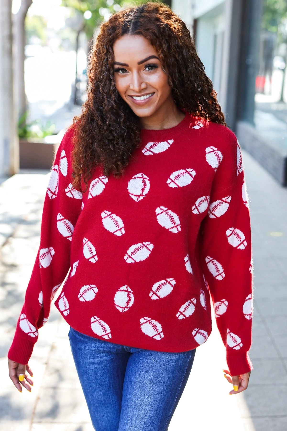 Game Day Red Football Print Jacquard Knit Sweater (Open Pack) - Image 14