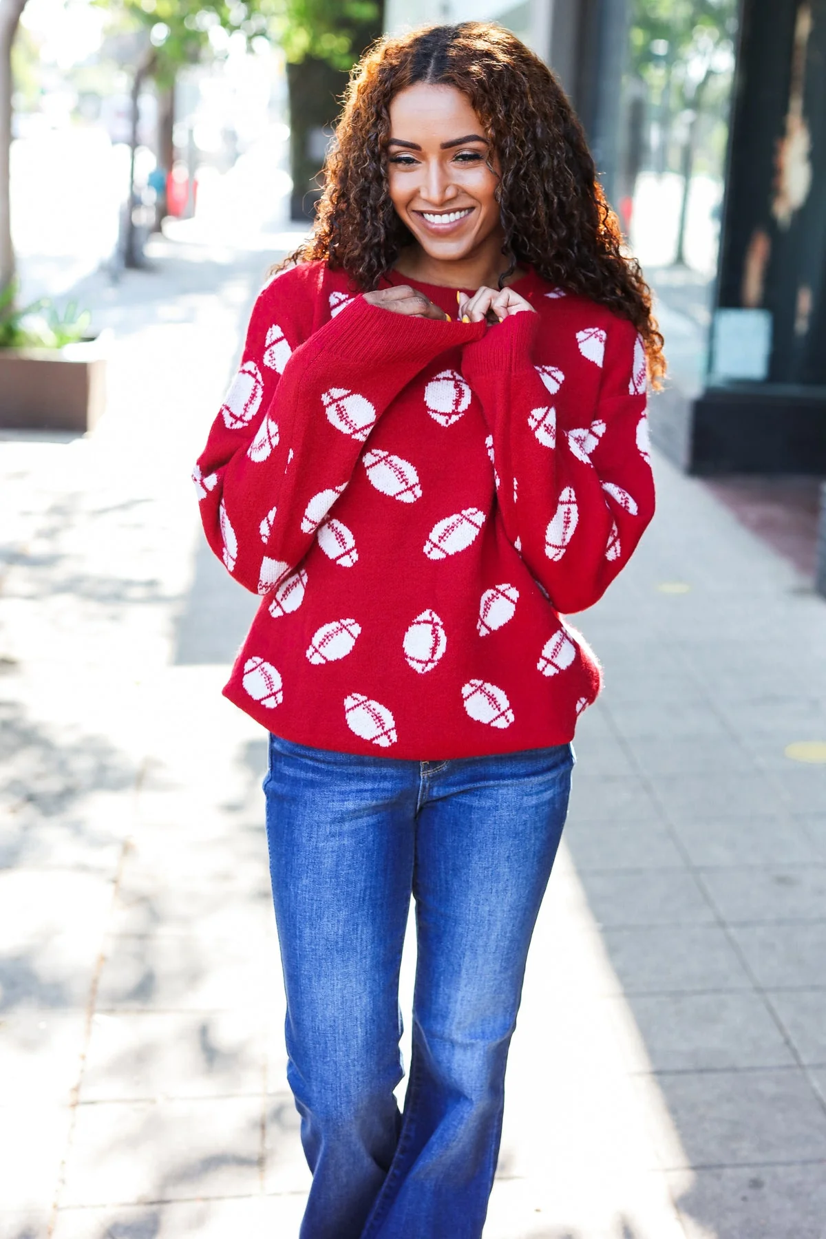 Game Day Red Football Print Jacquard Knit Sweater (Open Pack) - Image 16