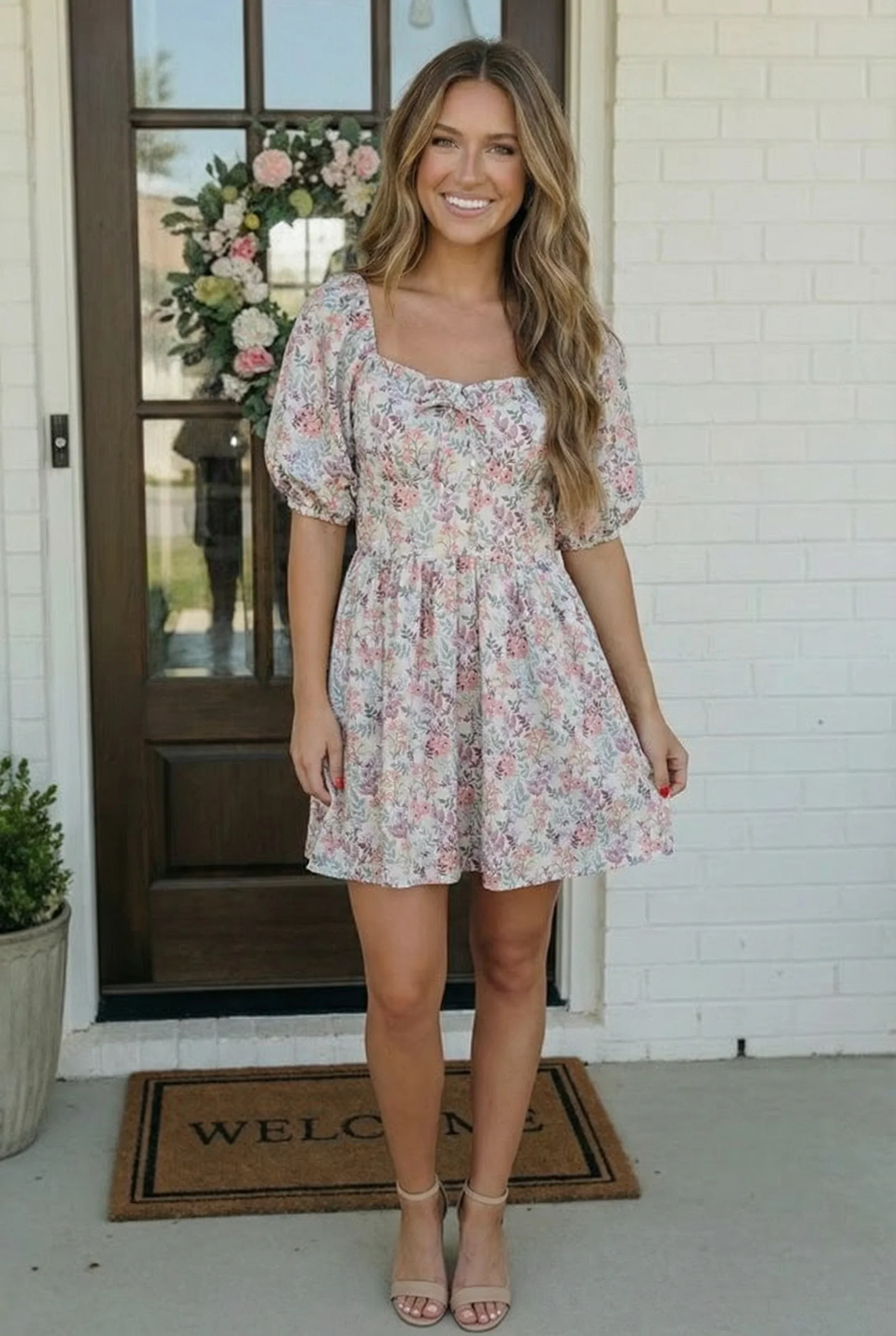Garden Party Dreams Floral Puff Sleeve Mini Dress (Open Pack) - Image 5